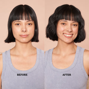 Before and after of woman's short hair using Triple Ripple Mini Waver to style