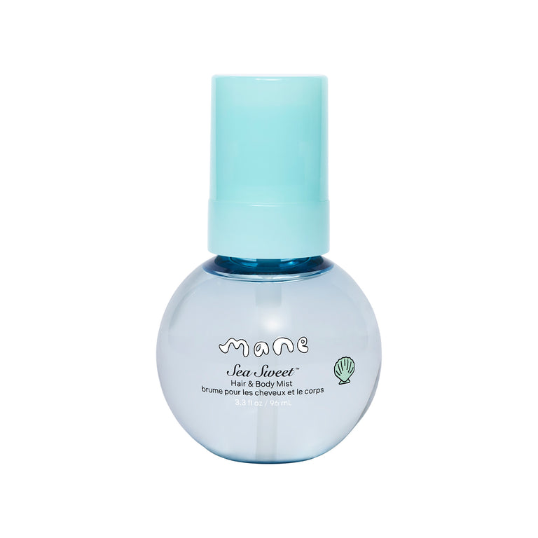 Bottle of Mane Sea Sweet Hair and Body Mist on a white background