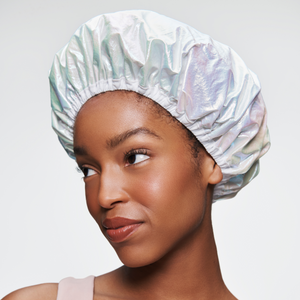woman wearing Just a Shower Cap