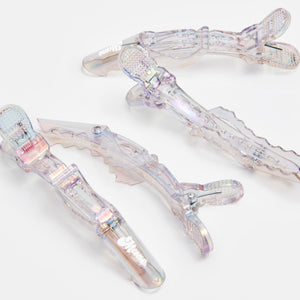 close up of 4 All Grip, No Slip Holographic Alligator Clips