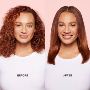 before and after of woman's hair styled with Mane’s Hot Straightening Brush