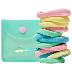 Rainbow Fabric Hair Ties and Case -12pc on white background