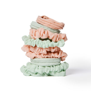 Stacked tower of Soft Serve Hair Ties on white background