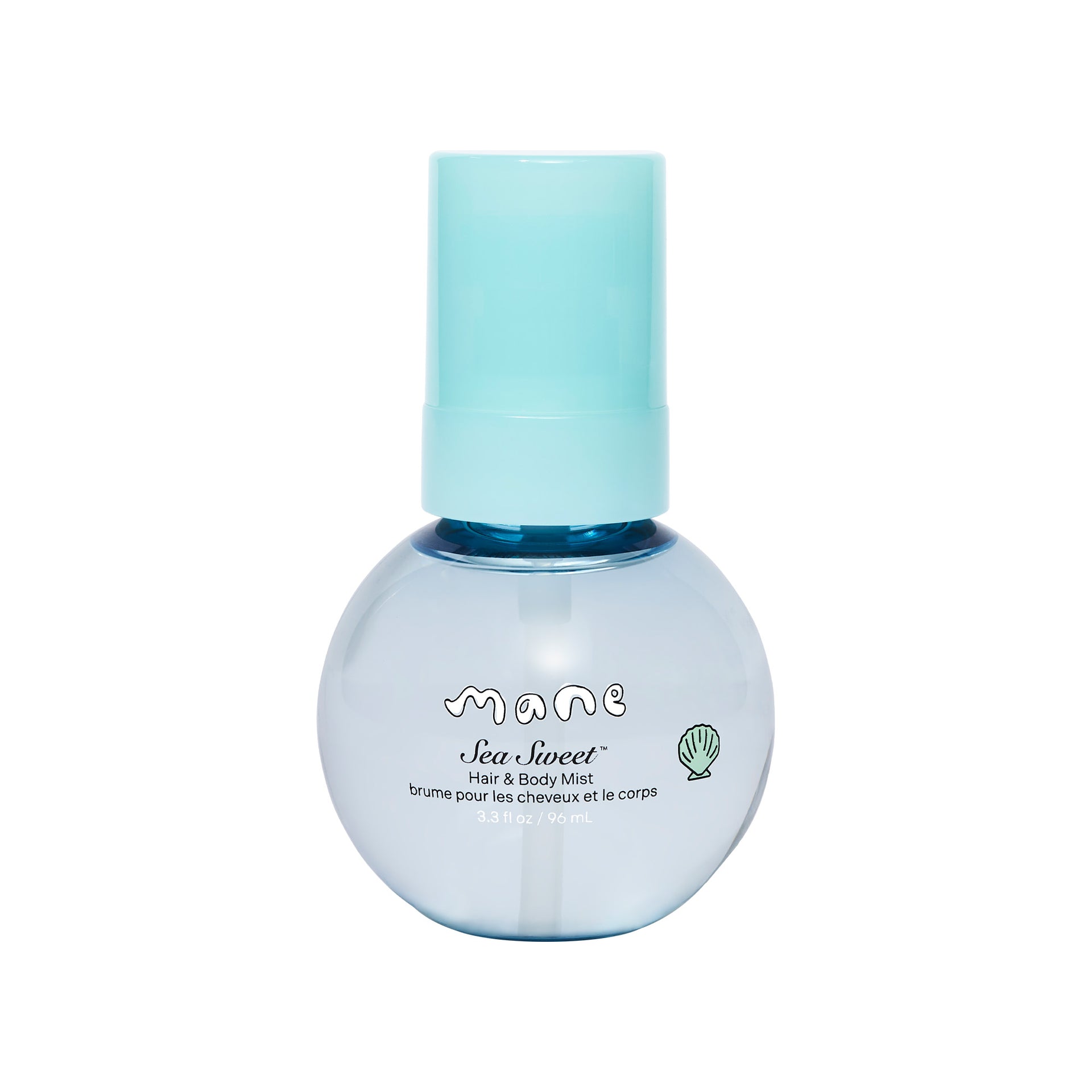 Bottle of Mane Sea Sweet Hair and Body Mist on a white background