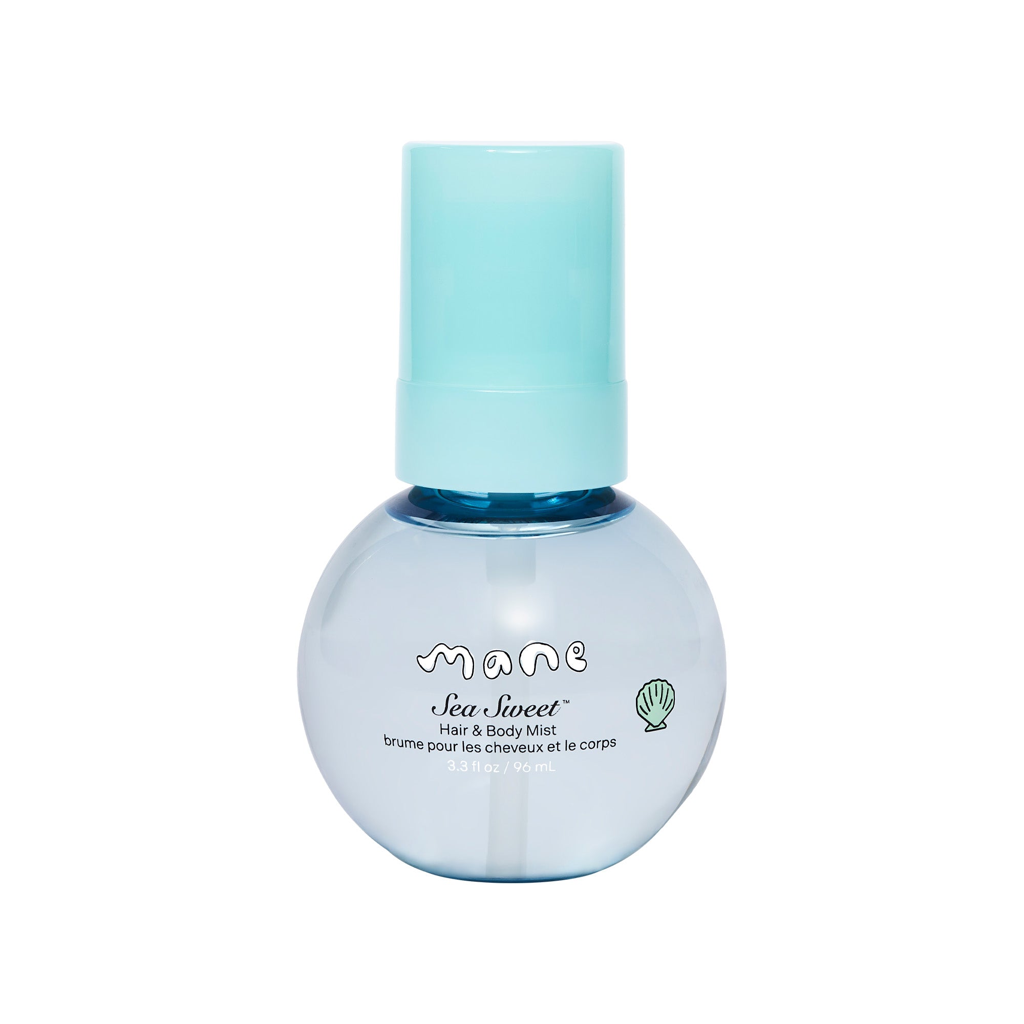 Bottle of Mane Sea Sweet Hair and Body Mist on a white background