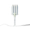 A white triple-cylinder curling iron with three curved barrels, a light green center button, and a white power cord, shown on a clean white background with a soft shadow.