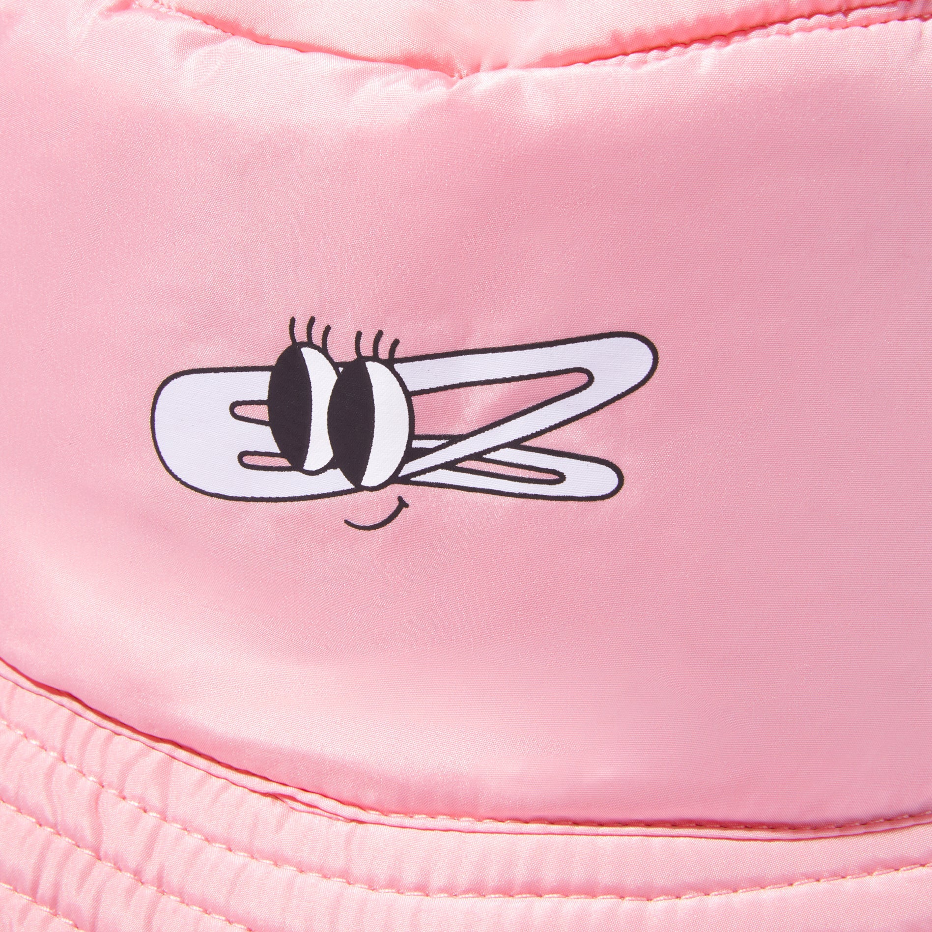 Pink puffy bucket hat logo 