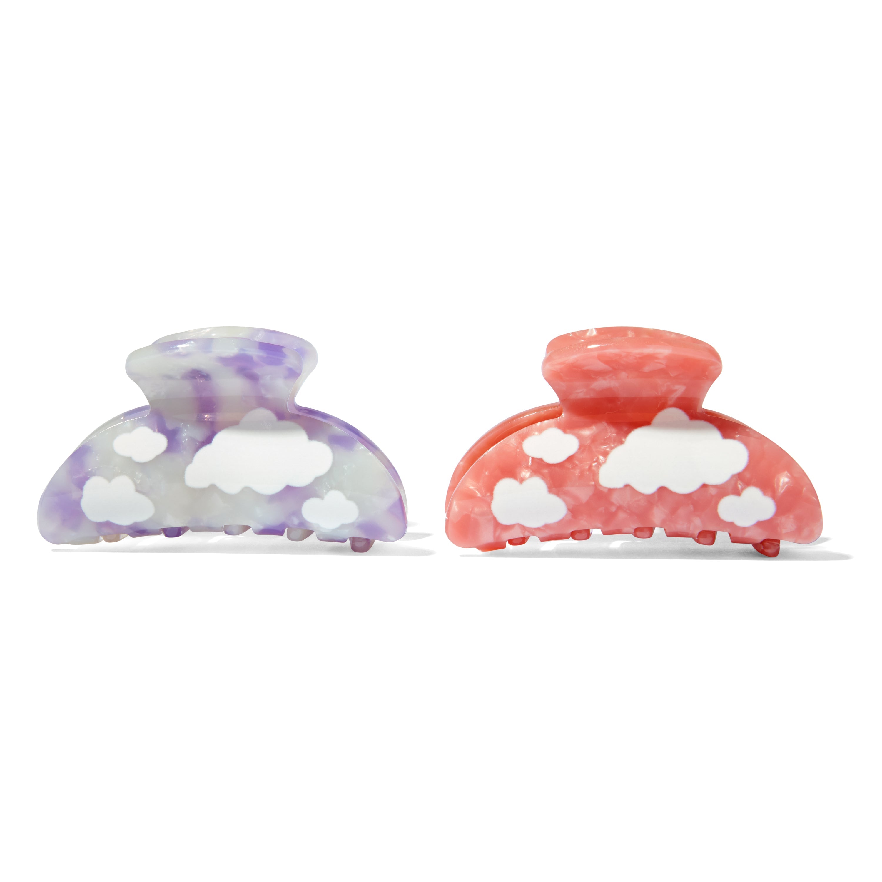 pair of mane cloudy claw clips in pink and purple