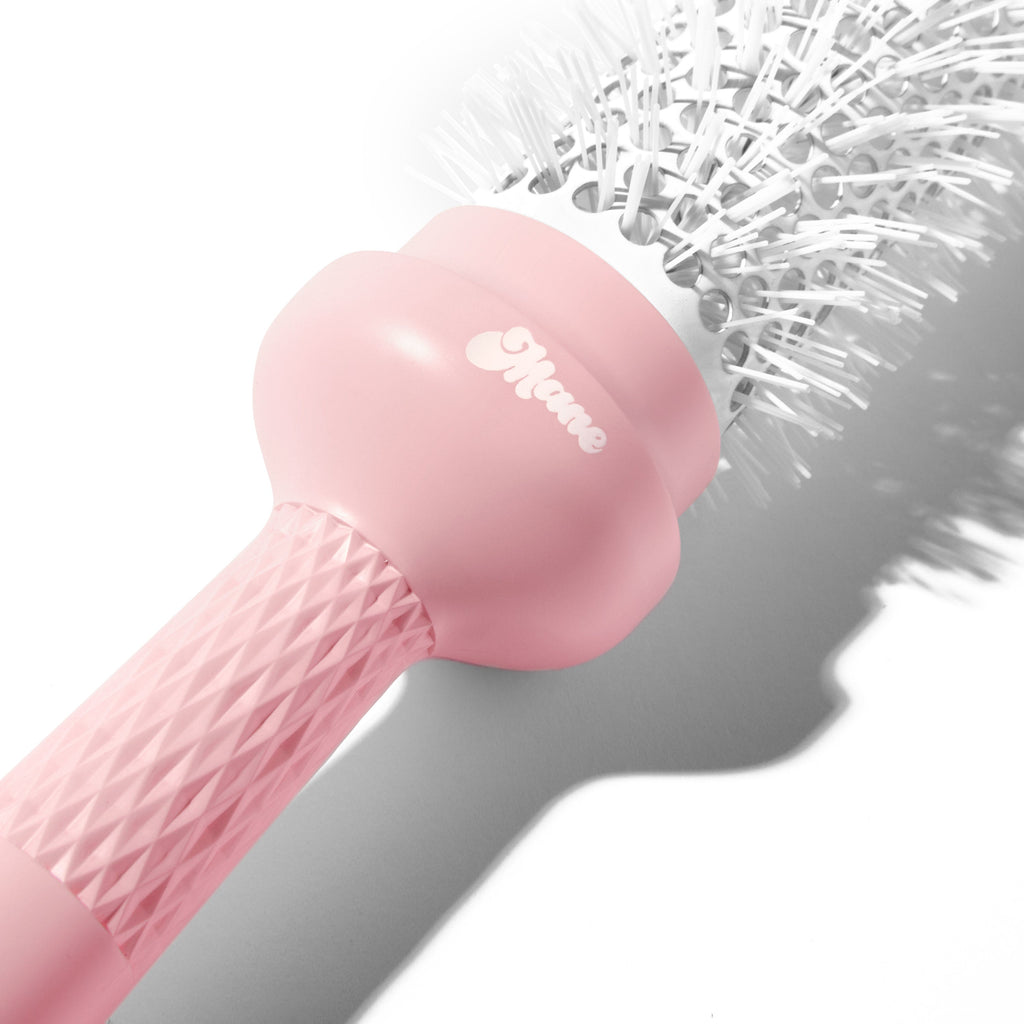 mane by mane addicts BRB Ceramic Round Brush 33mm (1.3") close-up logo and handle
