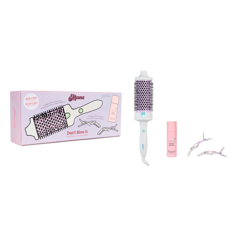Hair styling tool set with box on a white background