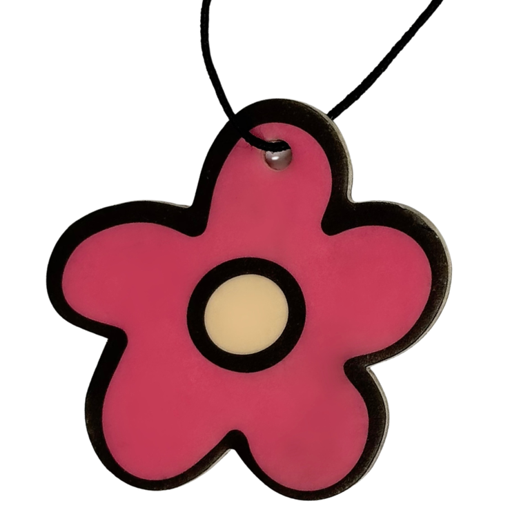 Pink flower shaped Pinky Promise Air Freshener on a white background