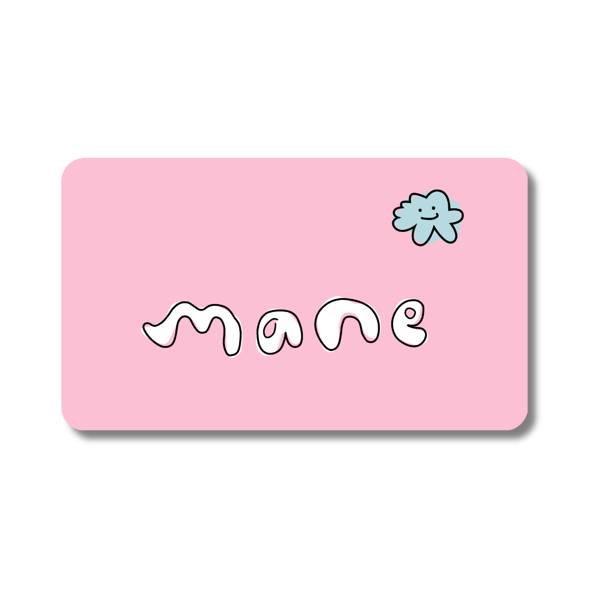 Pink Mane e gift card featuring a blue cloud icon and rounded corners.
