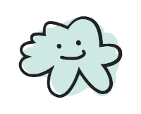 Light blue cartoon character with a happy face on a white background