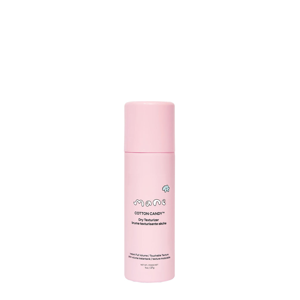 Pink bottle of 'Mane' Cotton Candy Dry Texturizer on a white background